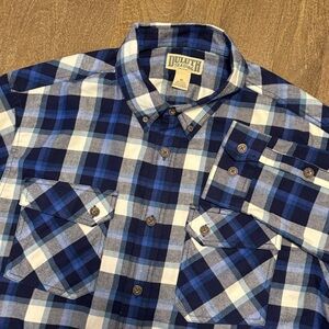 Duluth Trading Men’s Flannel Button Down Shirt White Blue Size XL